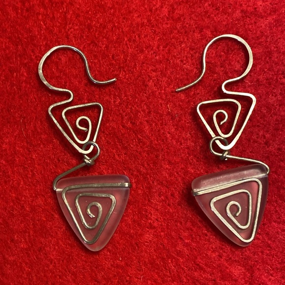 Sea Glass Silver Wire Wrapped Drop Earrings - Picture 3 of 10